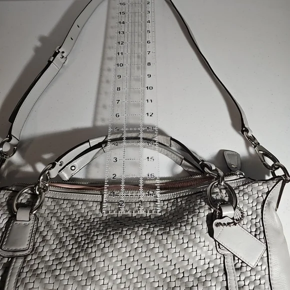Coach Kristen Woven Round Leather Satchel $498 Authentic Gray/Silver VGUC - Picture 14 of 16